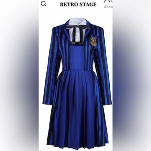 Retro Stage 1940’s Enid Blue Striped Adult Medium Costume NEW Nevermore Academy